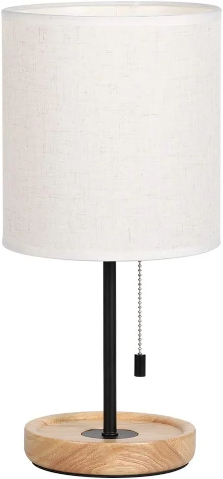 Bedside Table Lamp, Modern Nightstand Lamp with Linen Fabric Shade Wooden Desk Lamps for Bedrooms - Image 6