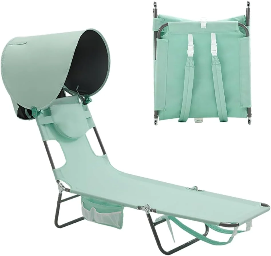 Beach Lounge Chair, Reclining Beach Chairs Lay Flat, Folding Camping Chairs Portable Camp Cot with Backpack - Image 9