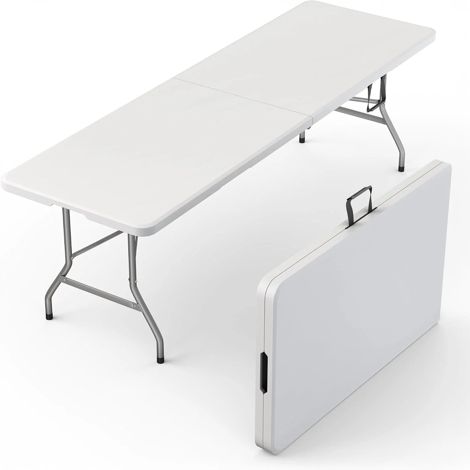 Modern Space 8 Feet Foldable Table with Built in Handle & Steel Legs, Heavy Duty Portable - Image 4