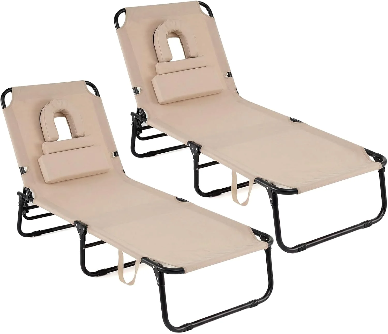 Tanning Chair, 330lbs Beach Lounge Chair with Face Hole, Adjustable Folding Chaise Lounge, Lawn (1 - Image 8