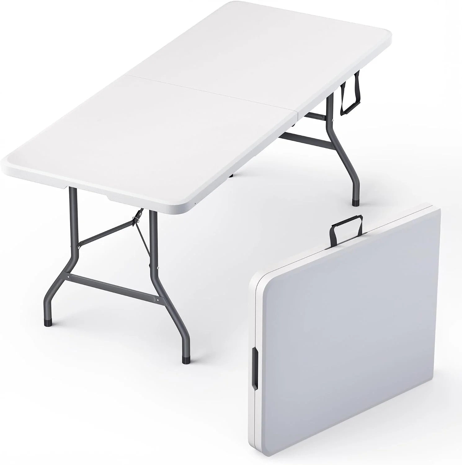 Modern Space 8 Feet Foldable Table with Built in Handle & Steel Legs, Heavy Duty Portable - Image 7