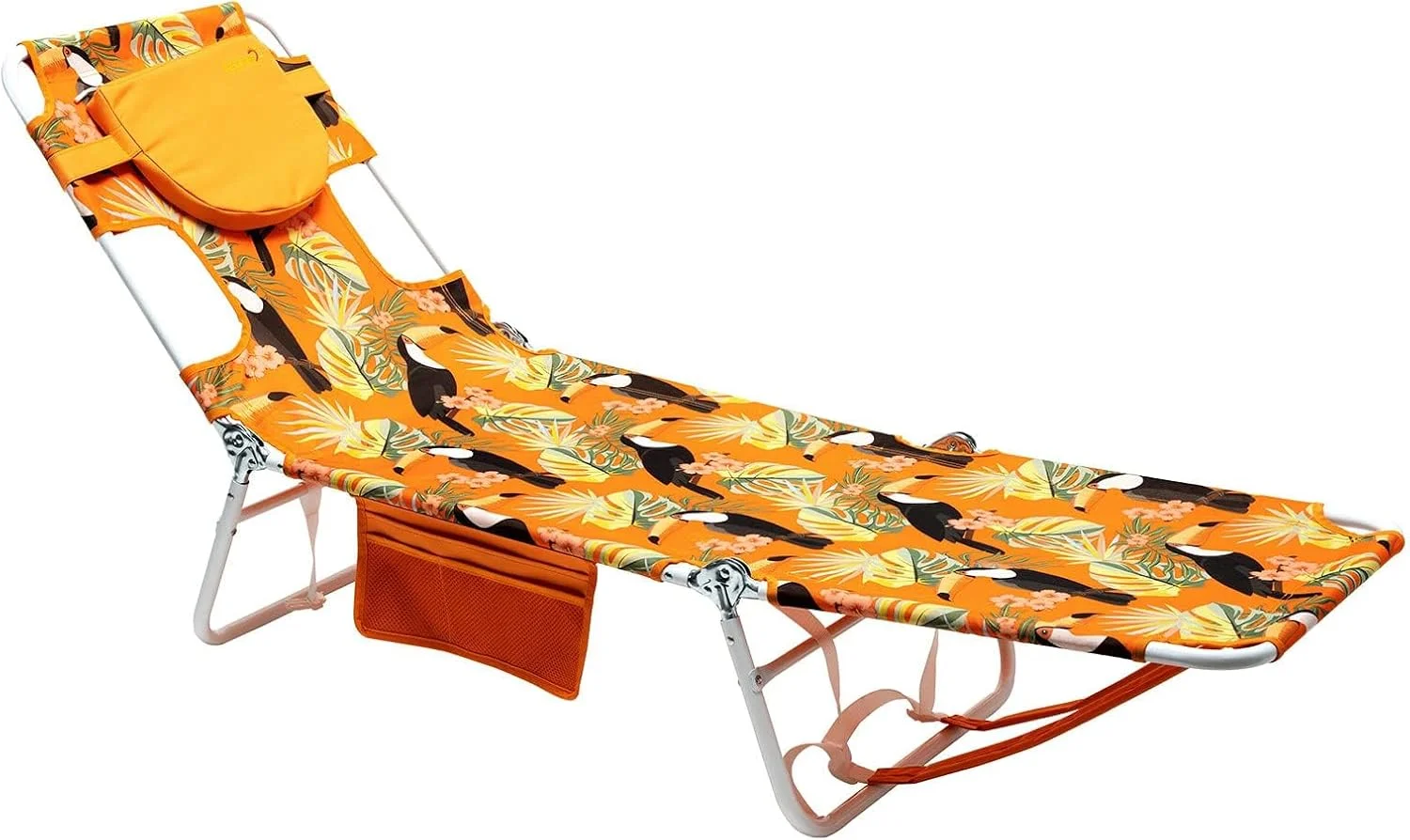 Beach Lounge Chair, Reclining Beach Chairs Lay Flat, Folding Camping Chairs Portable Camp Cot with Backpack - Image 5