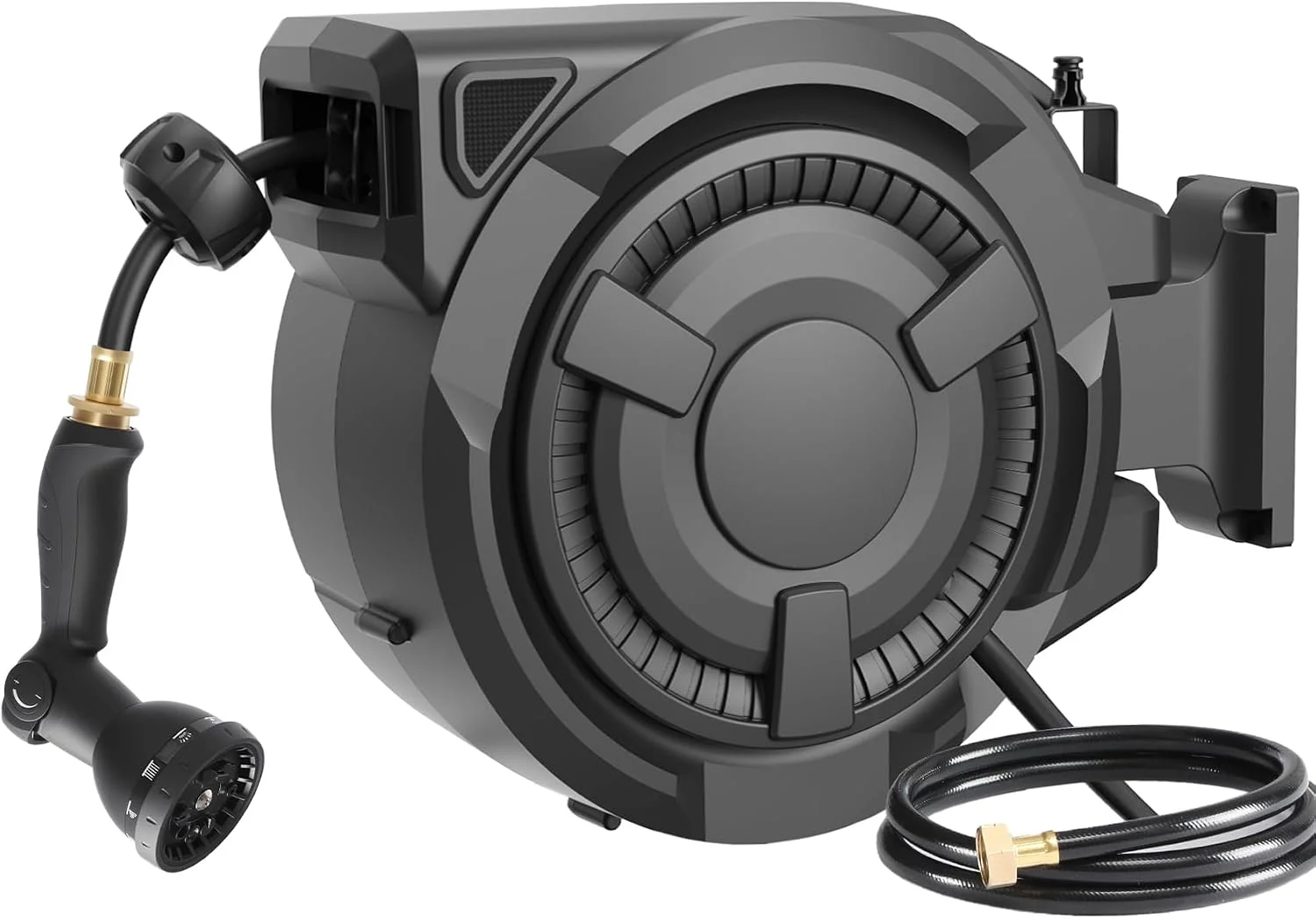 Retractable Garden Hose Reel 1/2 in x 100 ft, Heavy Duty Wall Mounted Hose Reel with 10- Function Sprayer