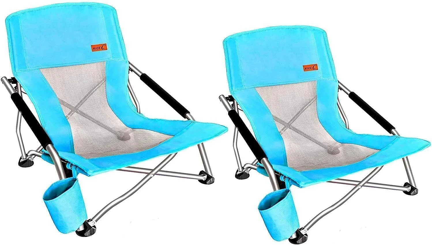 C Low Beach Camping Folding Chair, Compact Backpacking River Sand Chair for Adults 2 Pack, Festival (2 Pack Blue) - Image 3
