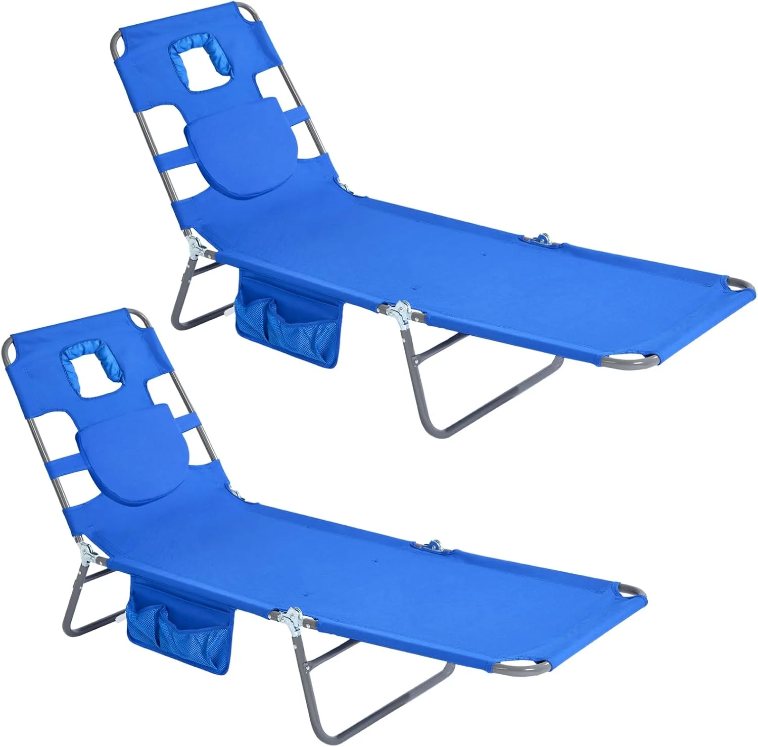 Beach Lounge Chair, Reclining Beach Chairs Lay Flat, Folding Camping Chairs Portable Camp Cot with Backpack - Image 3