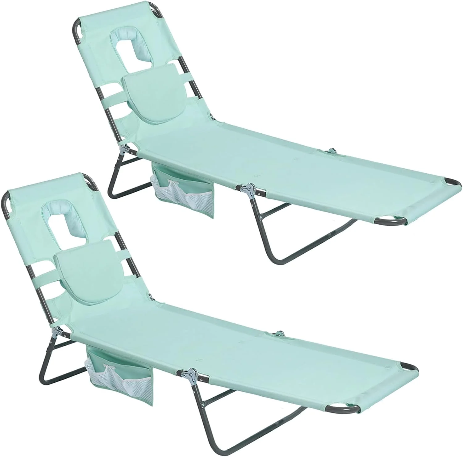 Beach Lounge Chair, Reclining Beach Chairs Lay Flat, Folding Camping Chairs Portable Camp Cot with Backpack - Image 15