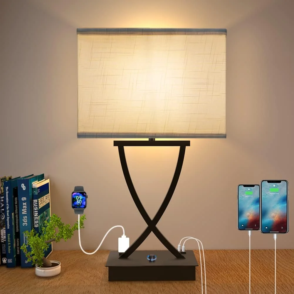 Fully Dimmable Medium Table Lamp for Bedroom with Type C/USB Charging Port and 1 AC Outlet White Shade 21.38 - Image 3
