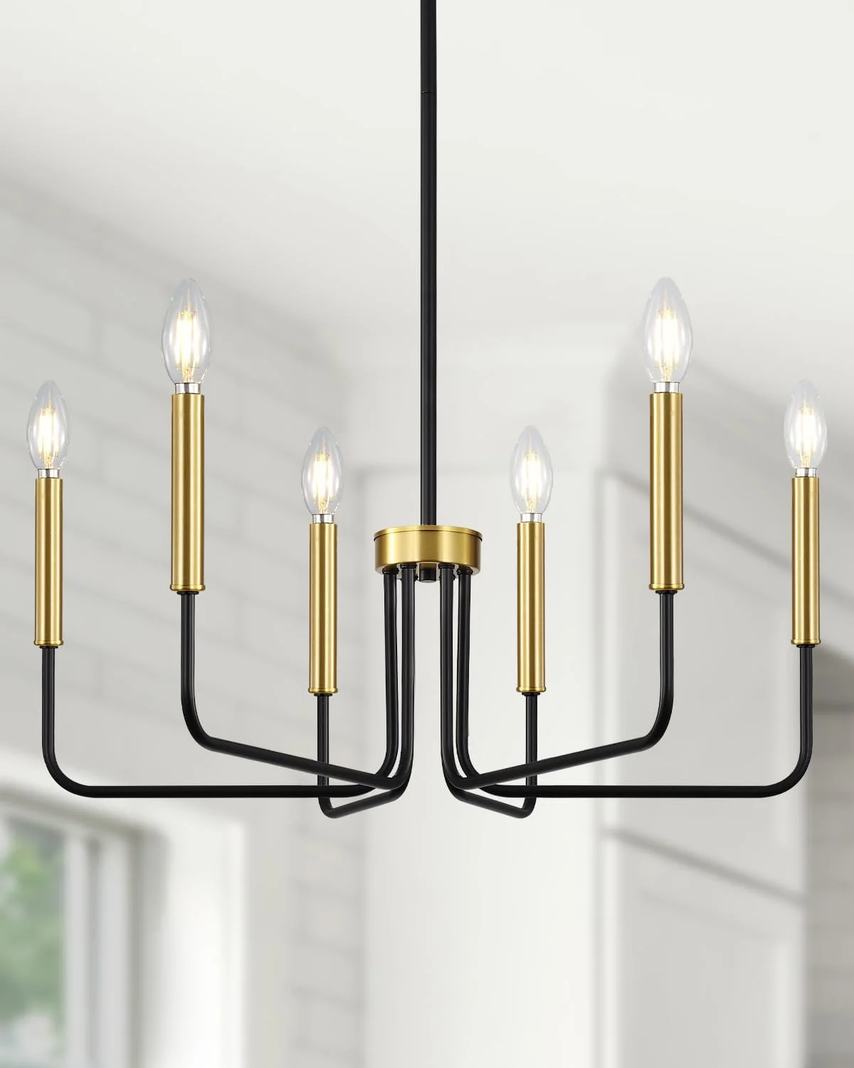 6 Light Champagne Bronze Chandelier, Farmhouse Chandelier for Dining Room Light Fixture Hanging - Image 5