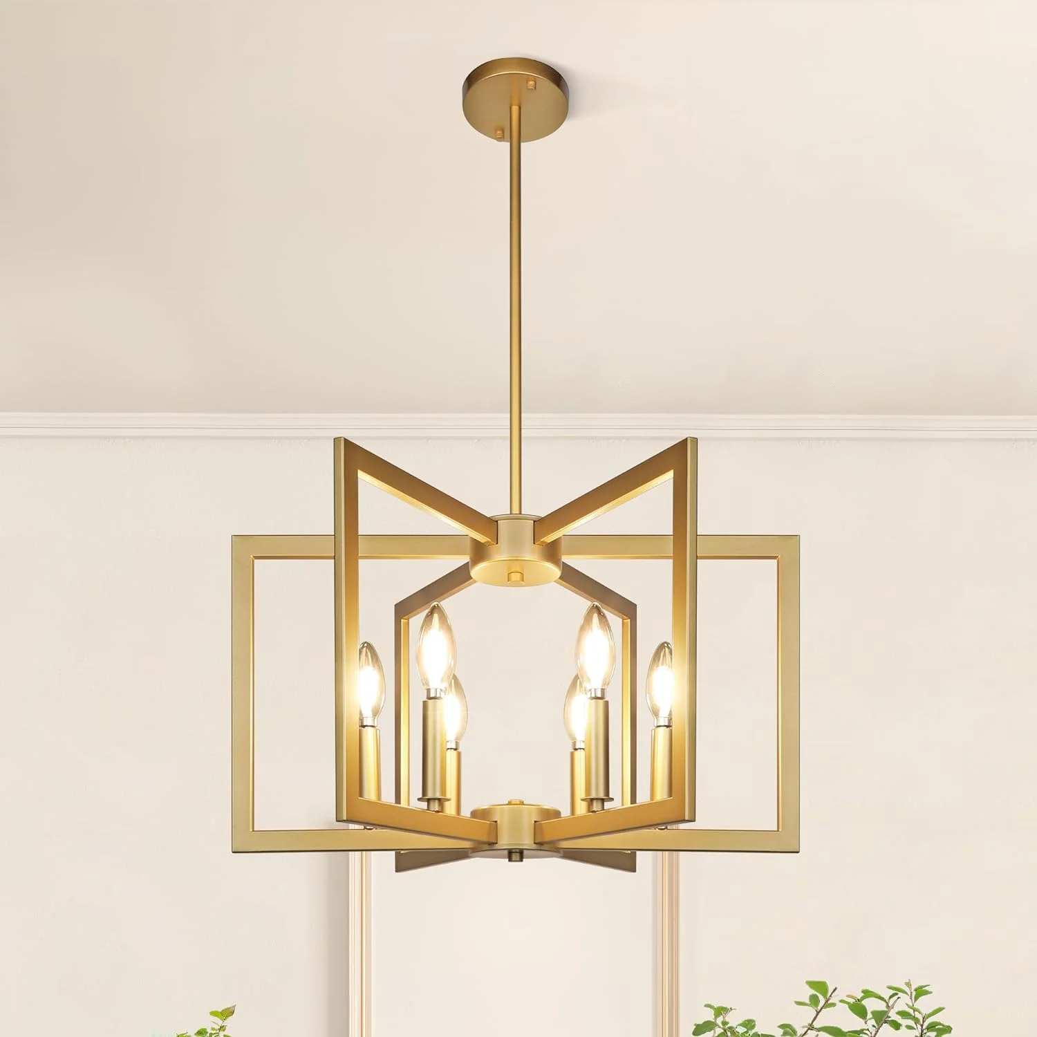 6-Light Gold Pendant Light, Modern Farmhouse Dining Room Light Fixtures Over Table - Image 3
