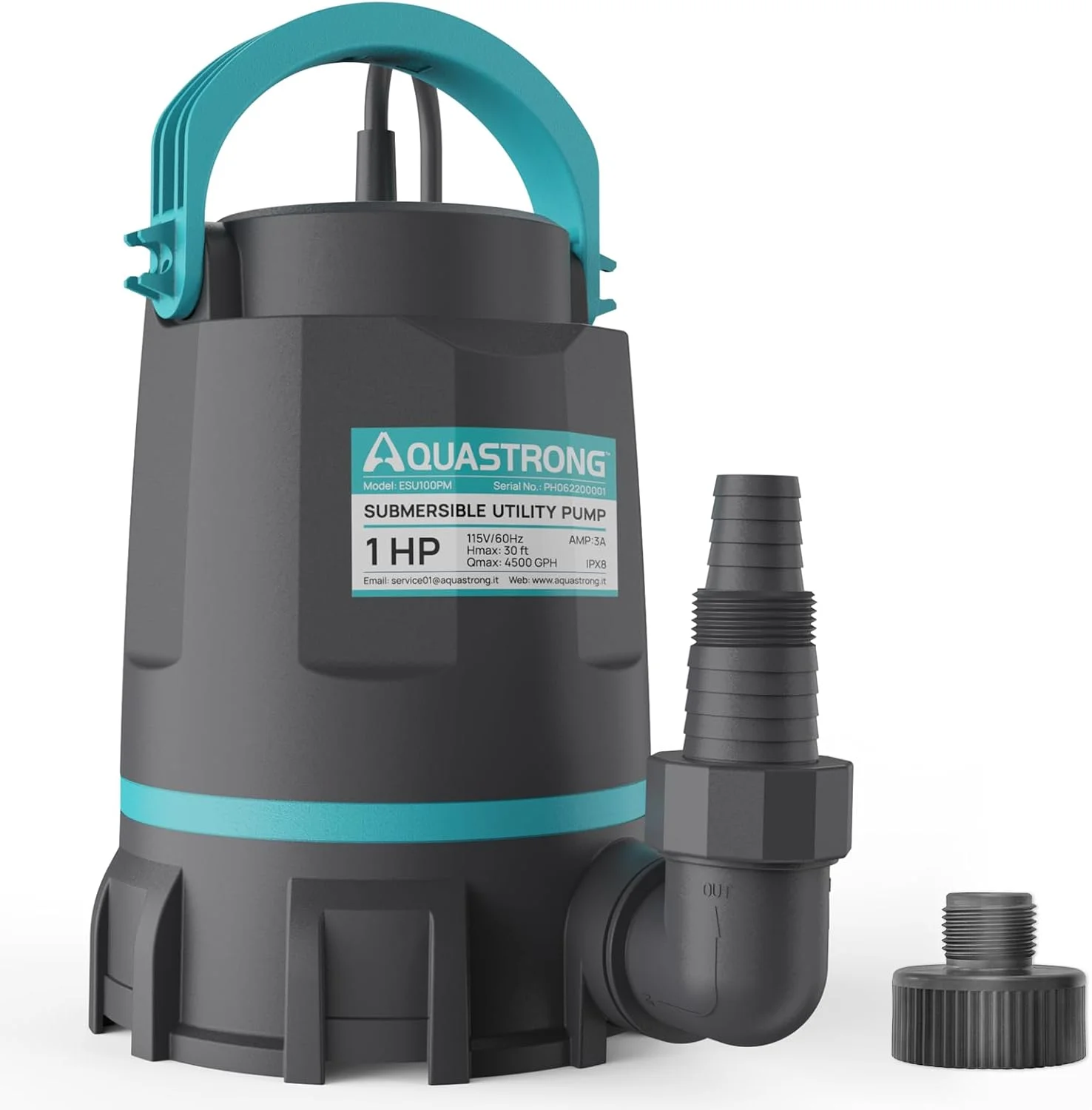 Sump Pump 1 HP 4500 GPH Submersible Water Pump Thermoplastic Portable Utility Pump High Flow Water Removal - Image 2