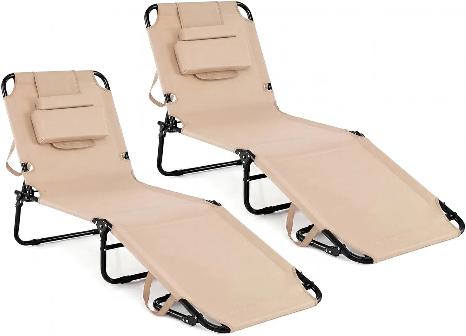 Beach Lounge Chair, Sunbathing Chair Patio Lounge Chair Folding Adjustable Recliner with Hole for Face - Image 5