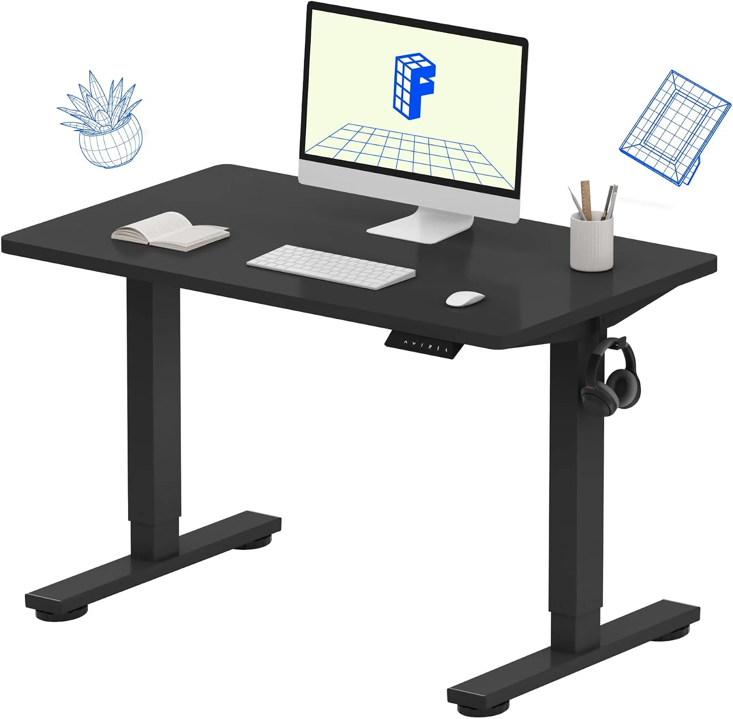 EN1 One-Piece Standing Desk, Electric Adjustable with 4 Memory Presets, 176 LBS Capacity, 48x24 Black - Image 6