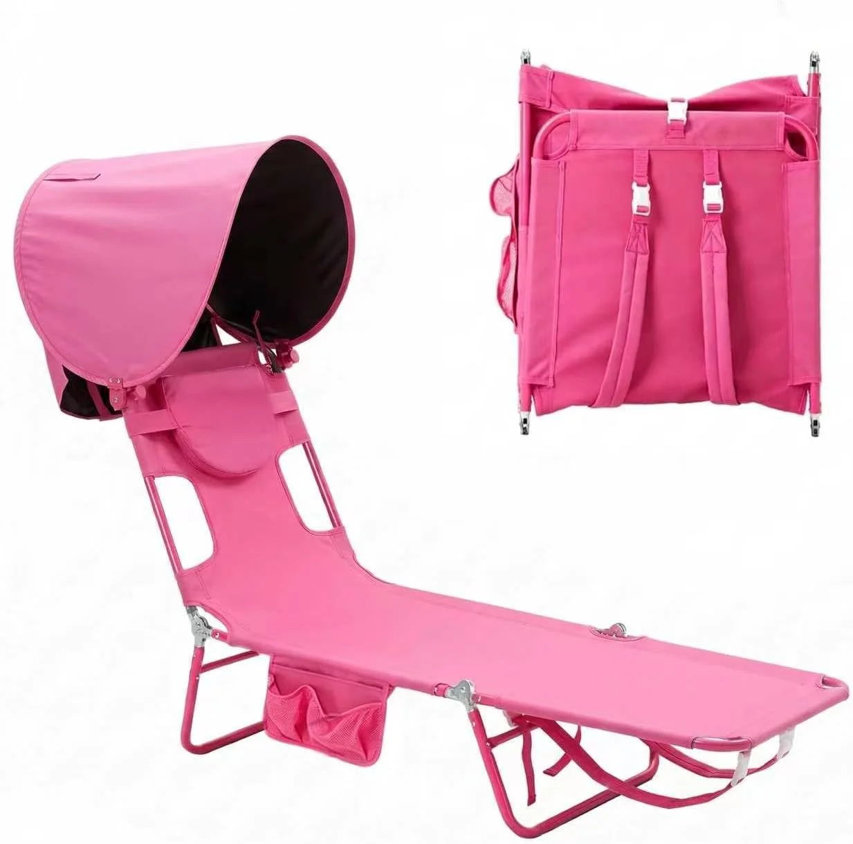 Beach Lounge Chair, Reclining Beach Chairs Lay Flat, Folding Camping Chairs Portable Camp Cot with Backpack - Image 10