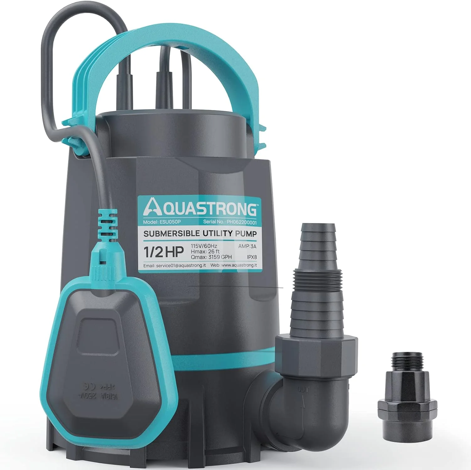 Sump Pump 1 HP 4500 GPH Submersible Water Pump Thermoplastic Portable Utility Pump High Flow Water Removal - Image 3