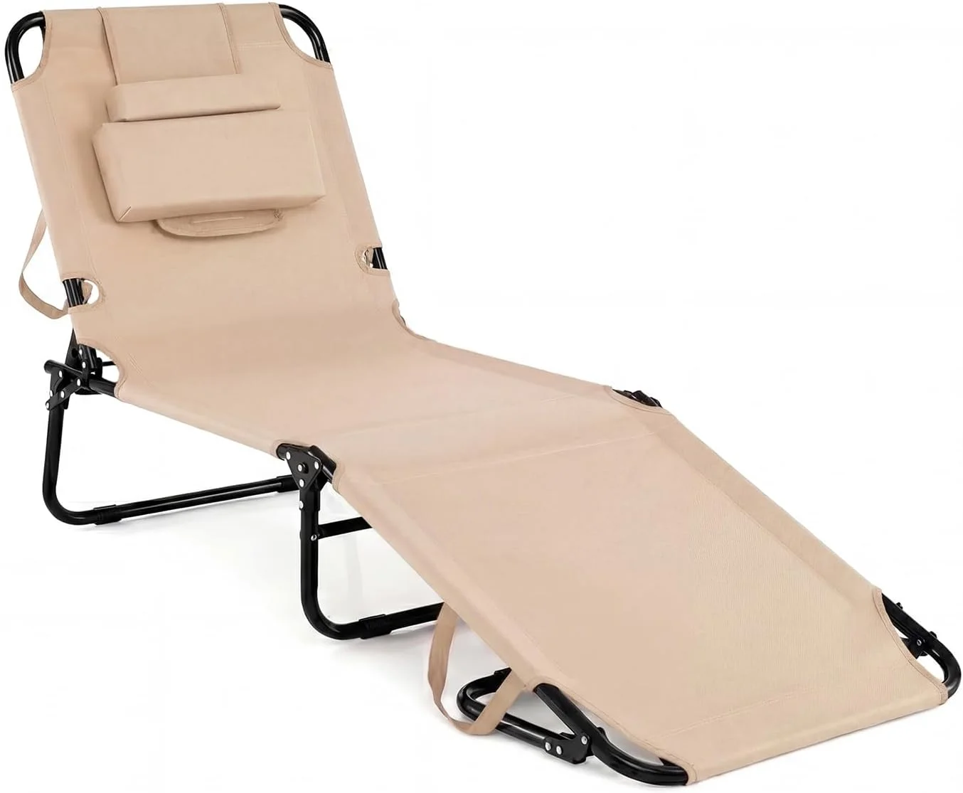 Beach Lounge Chair, Sunbathing Chair Patio Lounge Chair Folding Adjustable Recliner with Hole for Face - Image 2