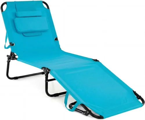Beach Lounge Chair, Sunbathing Chair Patio Lounge Chair Folding Adjustable Recliner with Hole for Face