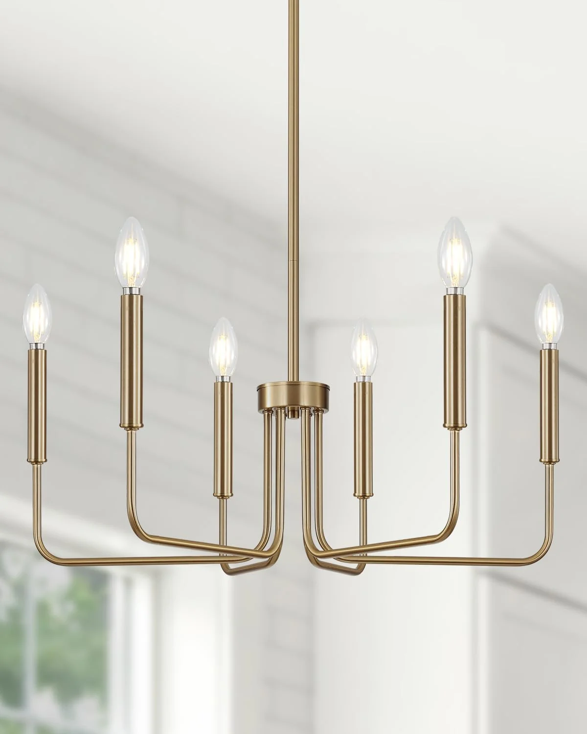 6 Light Champagne Bronze Chandelier, Farmhouse Chandelier for Dining Room Light Fixture Hanging - Image 6