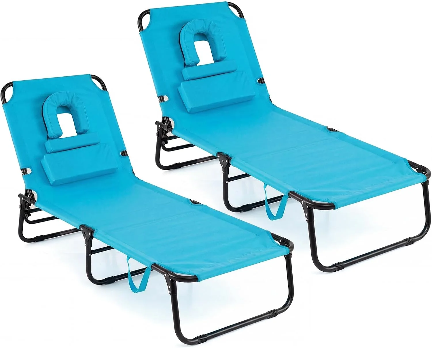 Tanning Chair, 330lbs Beach Lounge Chair with Face Hole, Adjustable Folding Chaise Lounge, Lawn (1 - Image 4