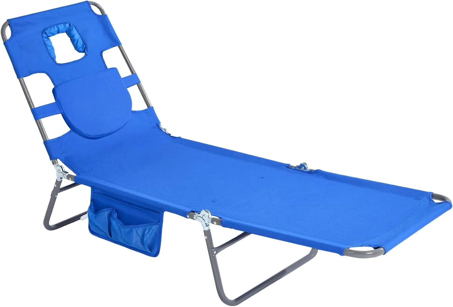Beach Lounge Chair, Reclining Beach Chairs Lay Flat, Folding Camping Chairs Portable Camp Cot with Backpack - Image 4