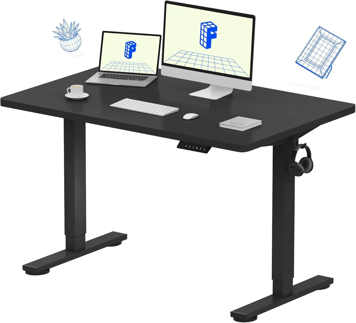 EN1 One-Piece Standing Desk, Electric Adjustable with 4 Memory Presets, 176 LBS Capacity, 48x24 Black