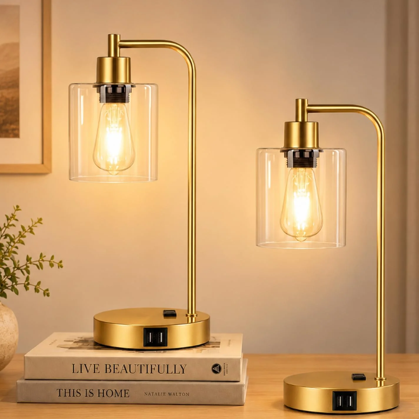Industrial Touch Control Table Lamps with USB C+A Ports and AC Outlet, Dimmable, Bulb Included, 2-Piece Set - Image 4