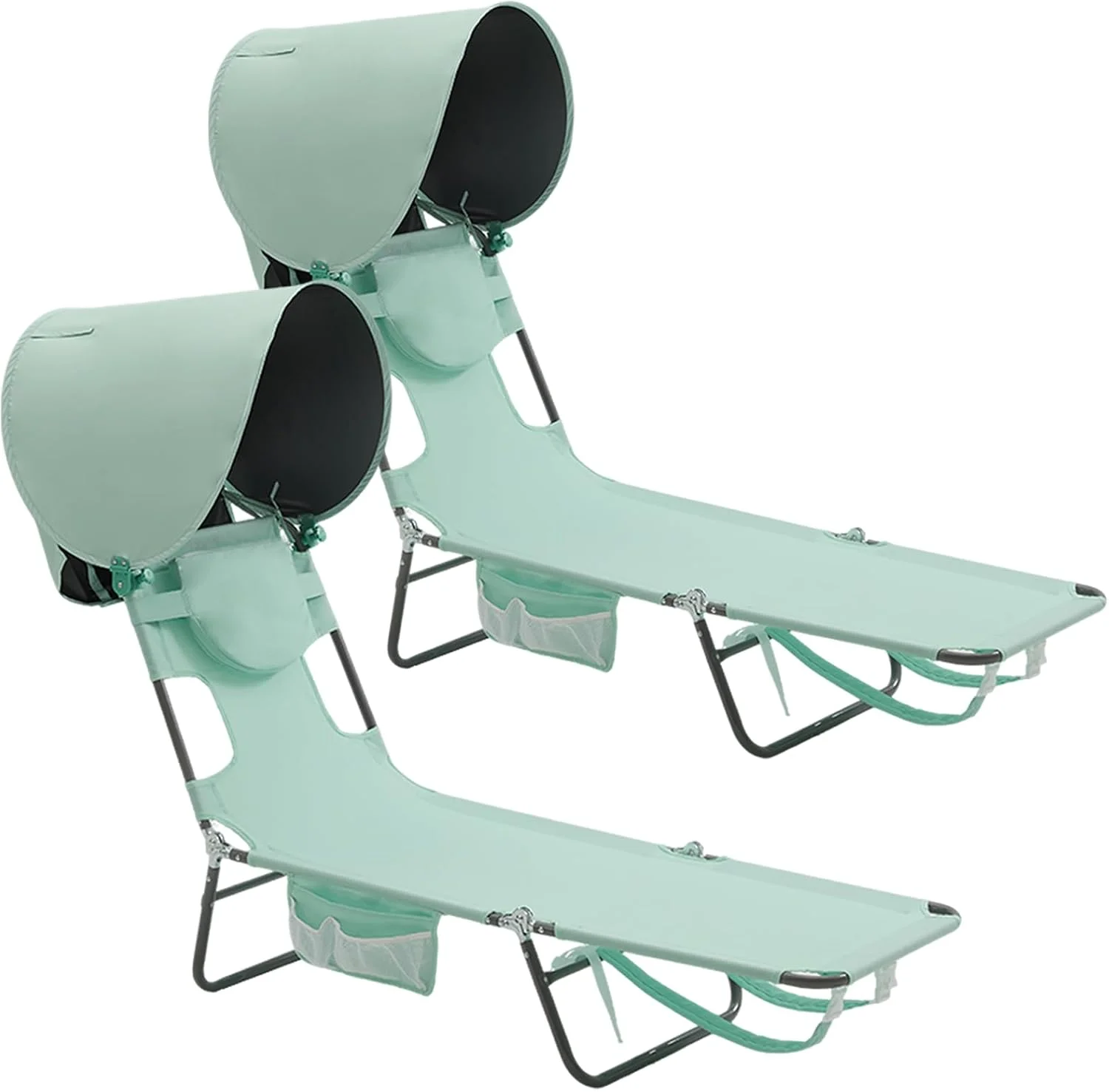 Beach Lounge Chair, Reclining Beach Chairs Lay Flat, Folding Camping Chairs Portable Camp Cot with Backpack - Image 11