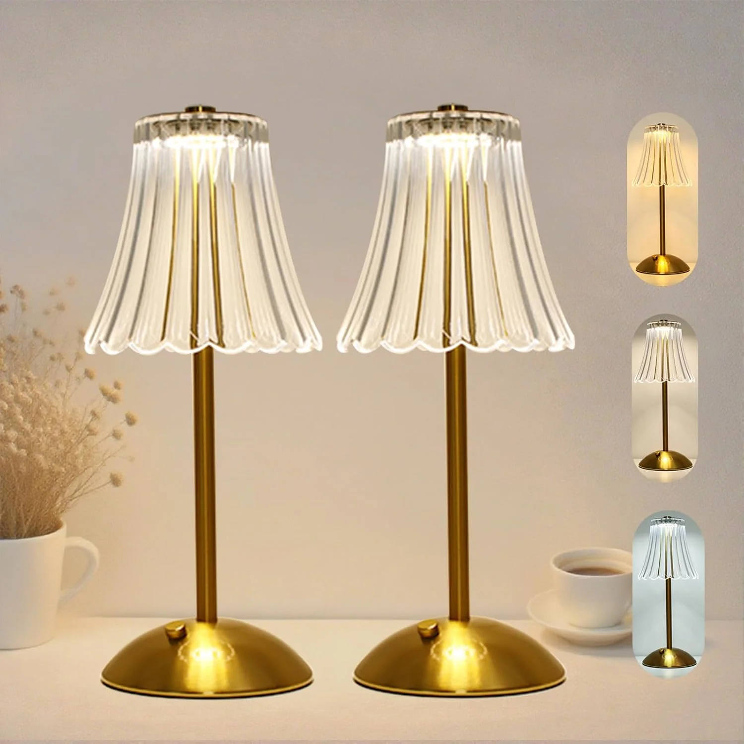 Cordless Rechargeable Table Lamp, Dimmable, 3-Color Temperature, Set of 2 - Image 2