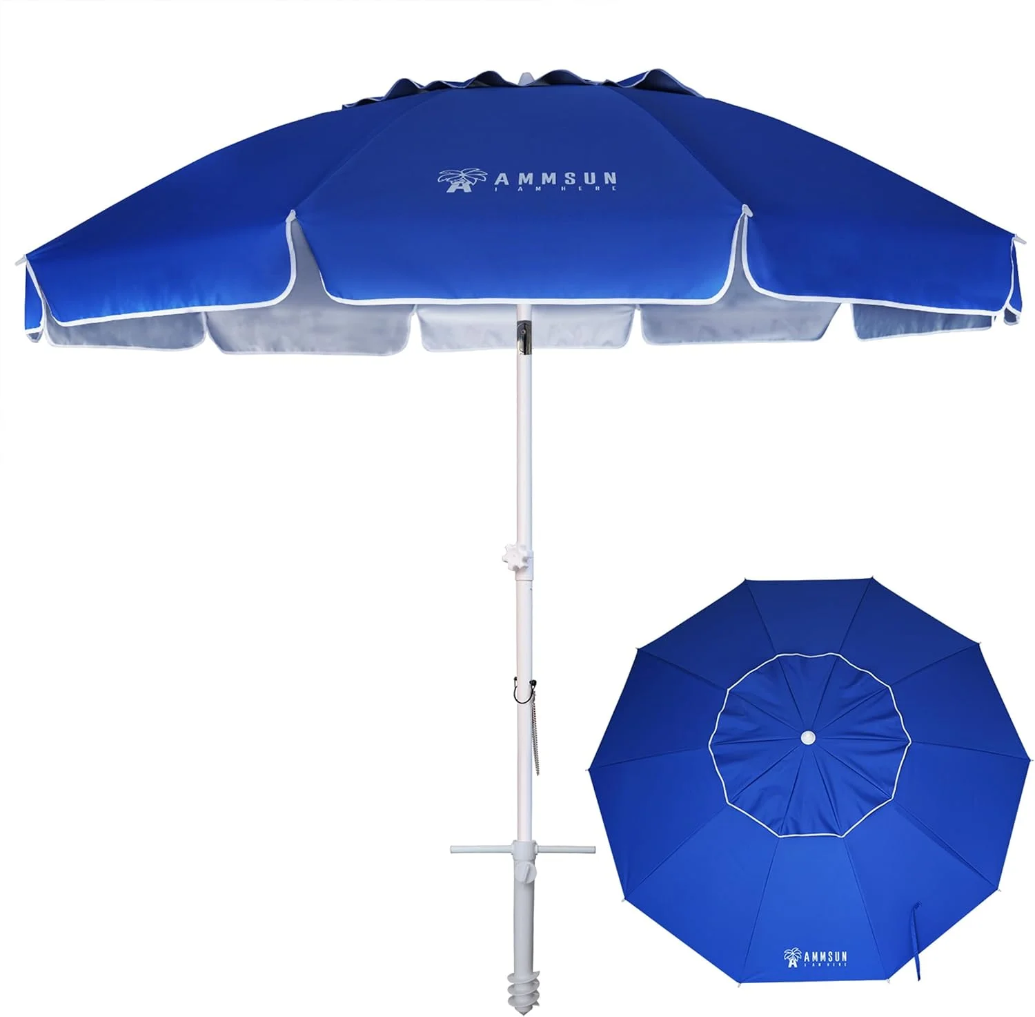 8 Feet Large Beach Umbrella with Sand Anchor Heavy Duty High Wind Portable Outdoor Umbrellas UV 50+ Protection - Image 6