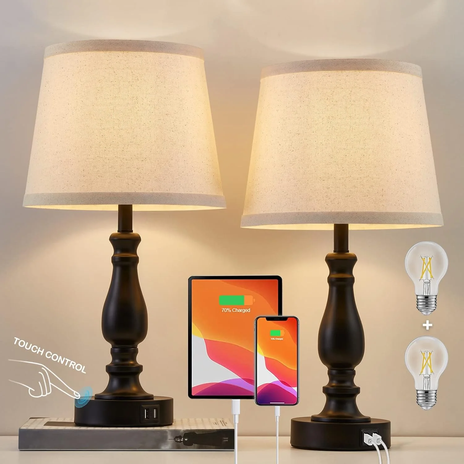 Lamps for Bedroom Set of 2, Dimmable, Bulb Included - Image 5