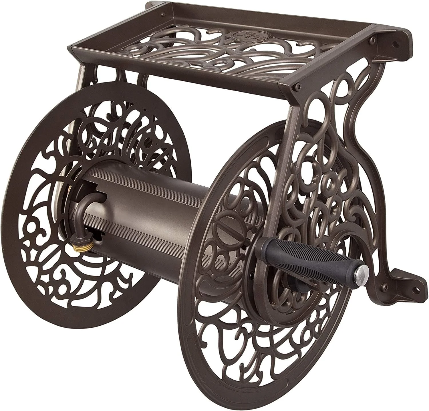 GARDEN 704 Decorative Cast Aluminum Wall Mount Garden Hose Reel, Holds 125-Feet of 5/8-Inch Hose - Bronze