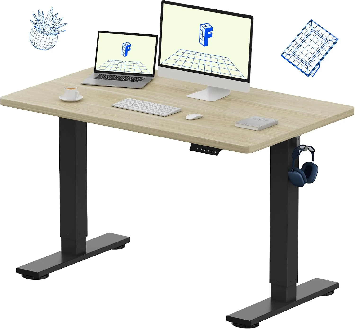 EN1 One-Piece Standing Desk, Electric Adjustable with 4 Memory Presets, 176 LBS Capacity, 48x24 Black - Image 8