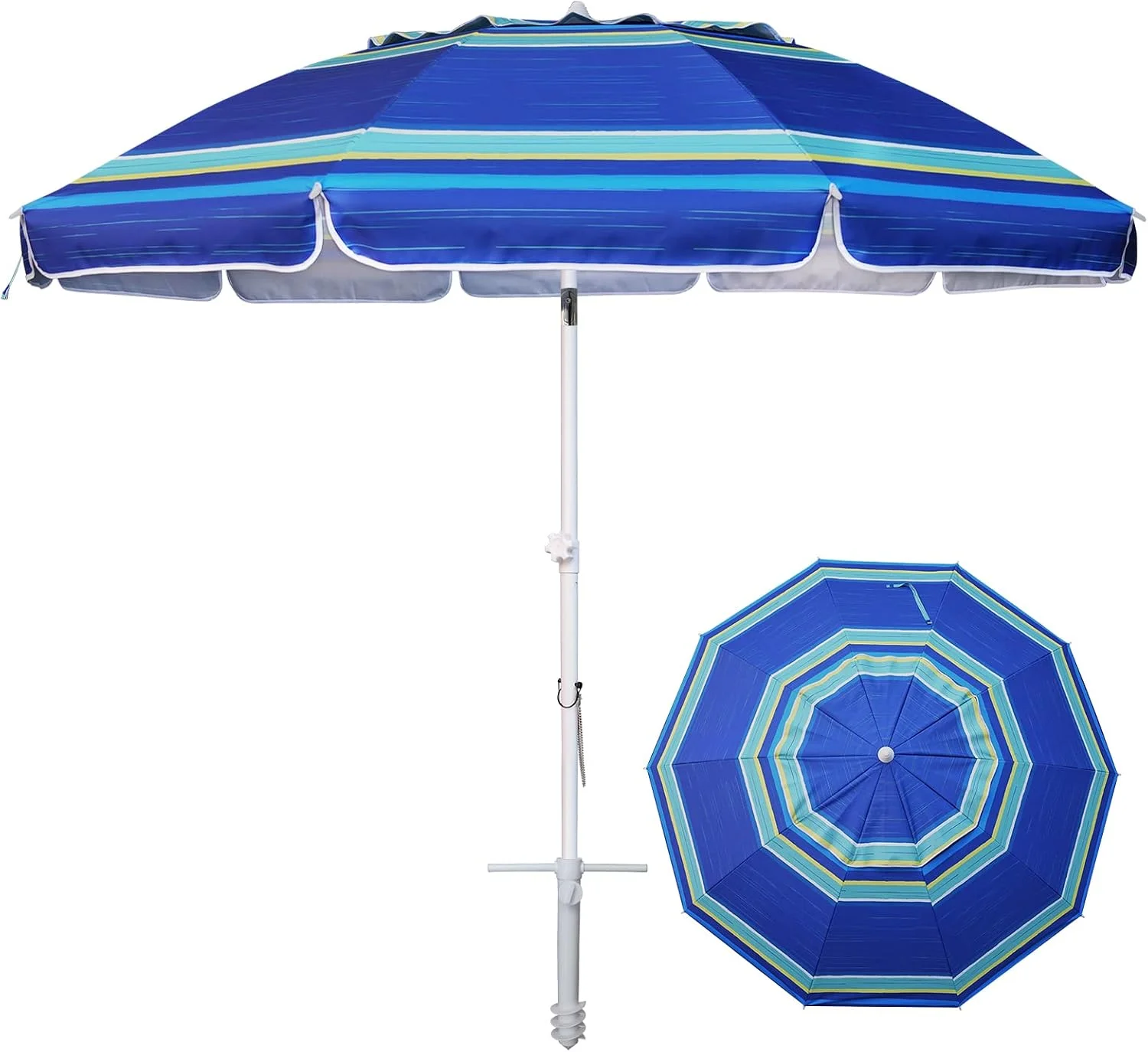 8 Feet Large Beach Umbrella with Sand Anchor Heavy Duty High Wind Portable Outdoor Umbrellas UV 50+ Protection - Image 4