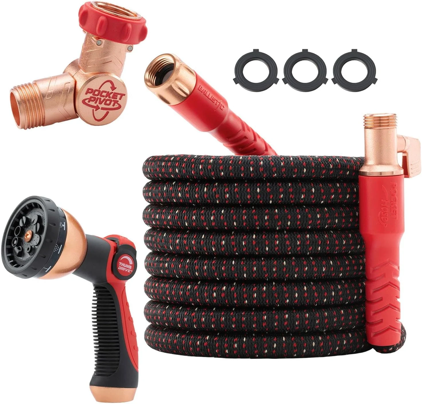 Hose Ballistic 50 FT Expandable Garden Hose, No-Kink, 360?? swiveling pocket pivot connector - Image 4