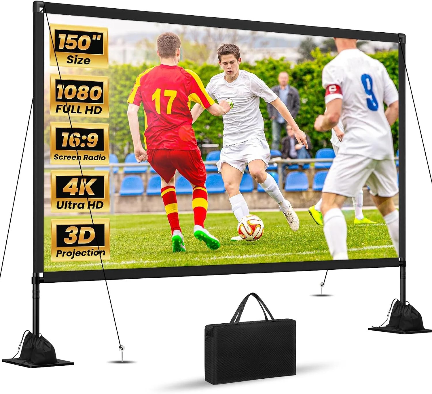 Projector Screen with Stand: Portable Projector Screen Outdoor Indoor Front/Rear16: 9 4K HD with Carry Bag