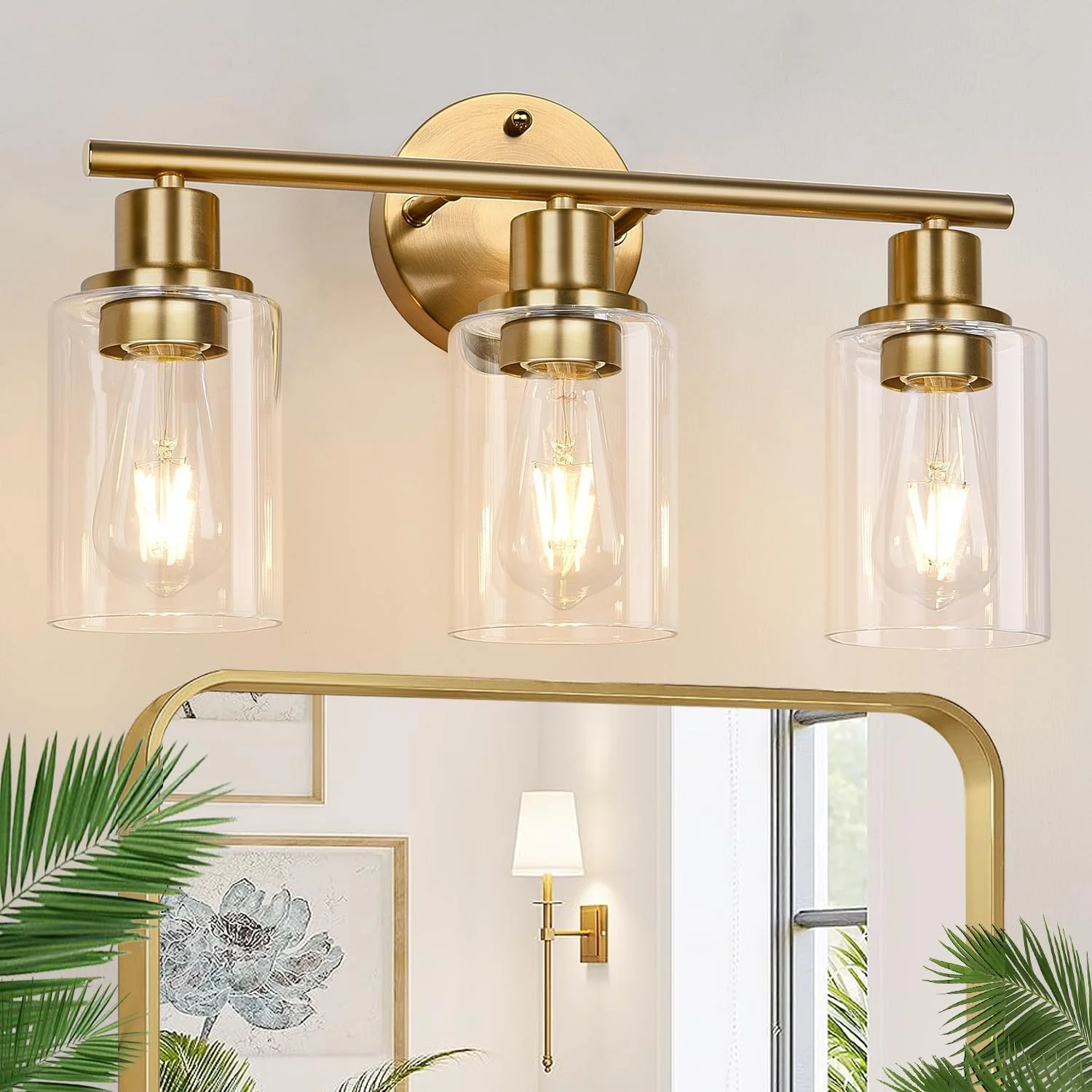 3-Light Bathroom Light Fixtures, 17.23 Black Modern Vanity Lights with Clear Glass Shade - Image 19
