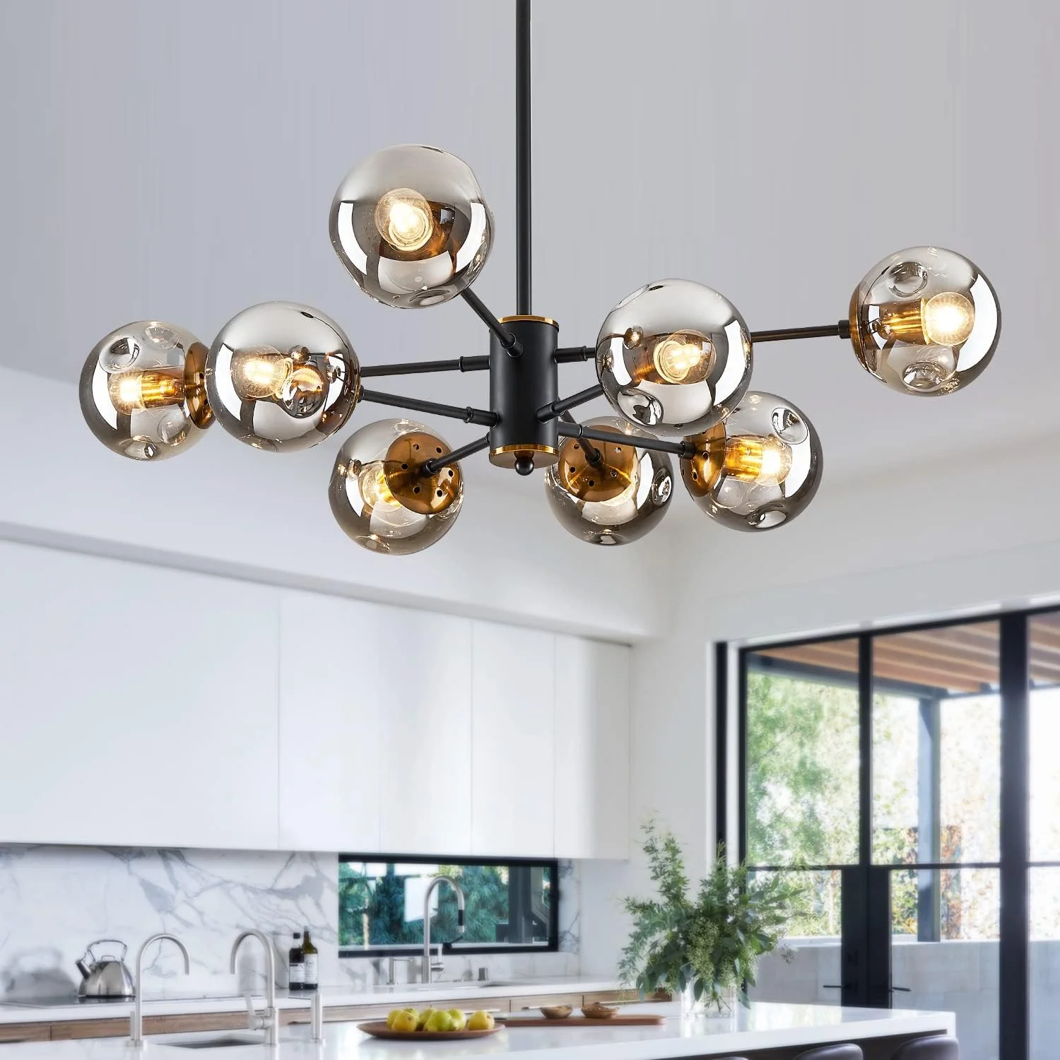 6-Light Glass Globe Sputnik Chandelier Modern Matte Black and Gold Ceiling Light Fixture Vintage Hanging - Image 8