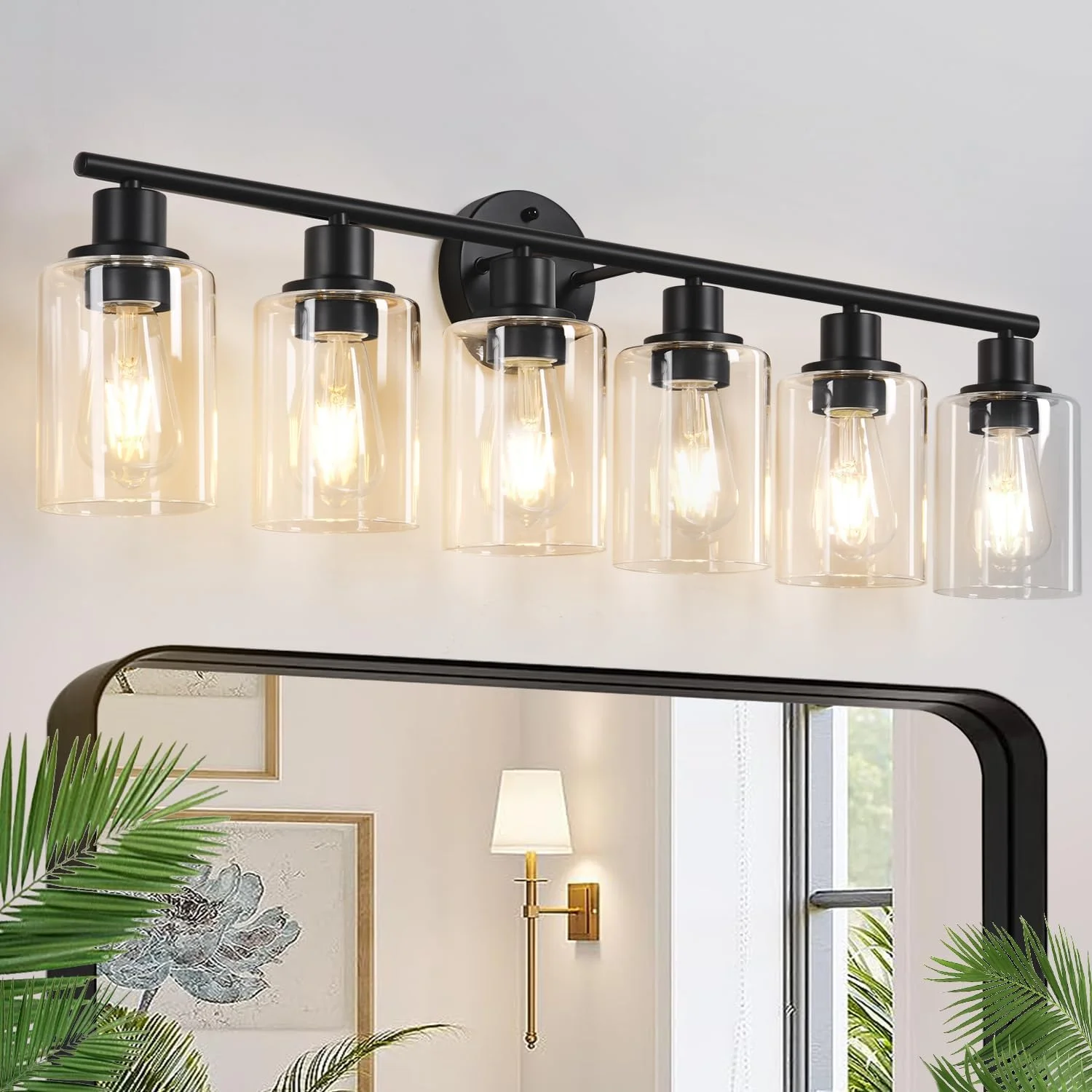 3-Light Bathroom Light Fixtures, 17.23 Black Modern Vanity Lights with Clear Glass Shade - Image 22