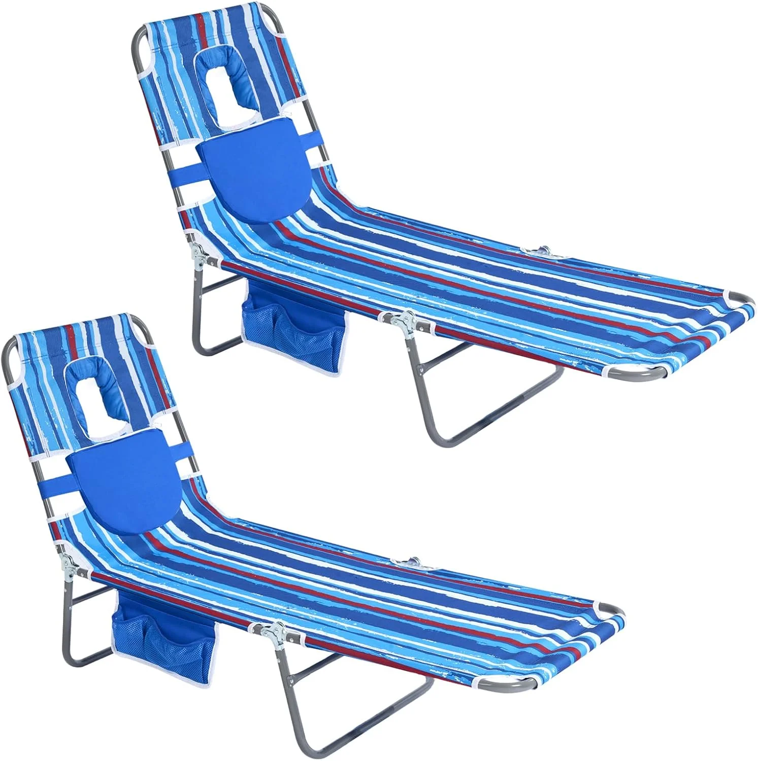 Beach Lounge Chair, Reclining Beach Chairs Lay Flat, Folding Camping Chairs Portable Camp Cot with Backpack - Image 2