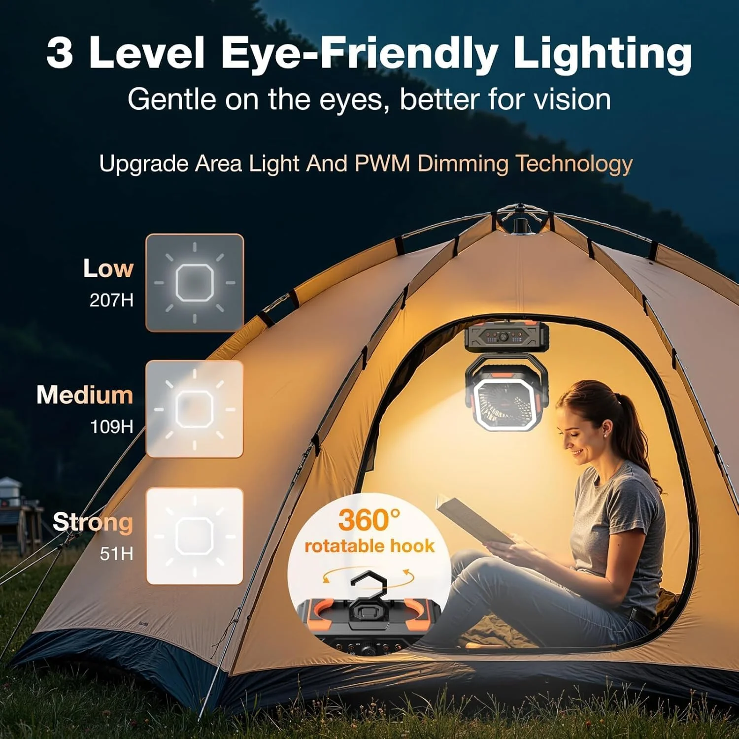 Portable Fan Rechargeable, 30000mAh Camping Fan for Tent, RV & Outdoor with Up to 322H Runtime - Image 9