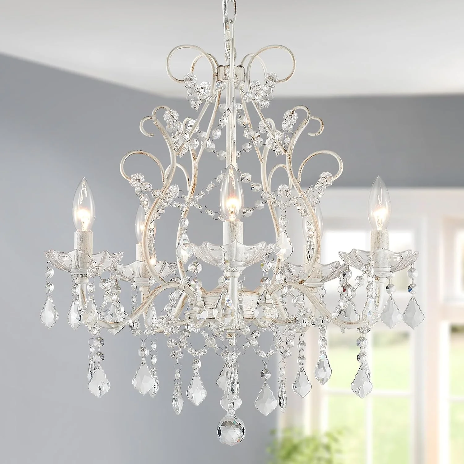 5-Light Crystal Candle Chandelier Pendant Ceiling Light Modern Lighting Fixture for Bedroom Hallway Bar Kitchen - Image 11