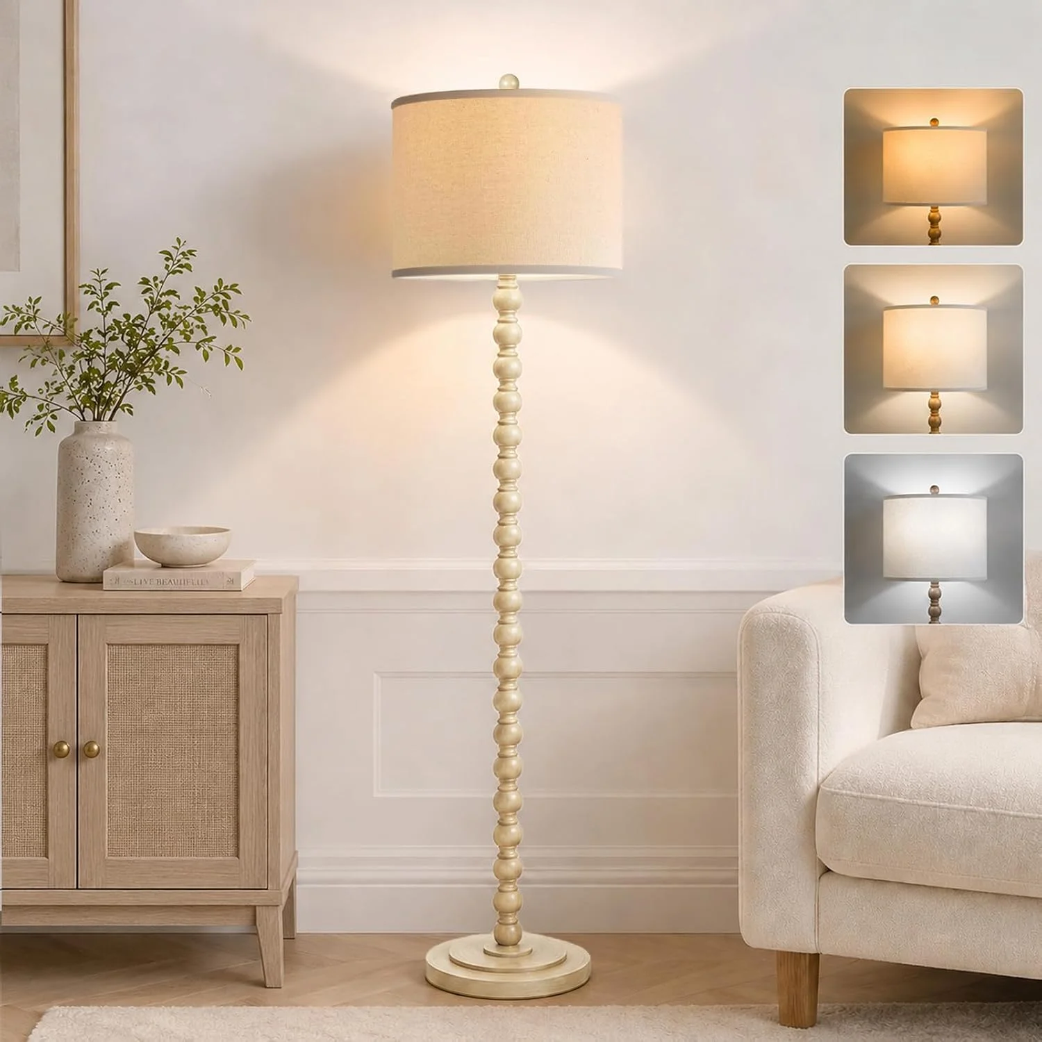 Farmhouse Floor Lamp, 3-Color Temperature, Rotary Switch, Rustic Resin Tall Lamps for Living Room - Image 2