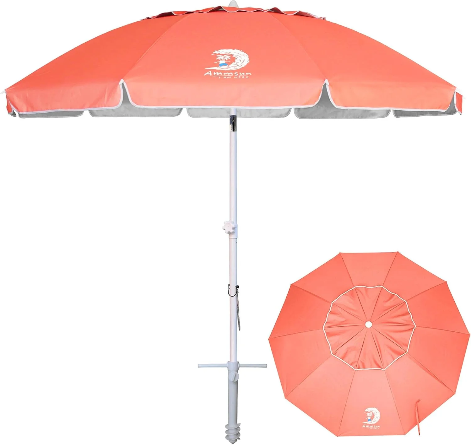 8 Feet Large Beach Umbrella with Sand Anchor Heavy Duty High Wind Portable Outdoor Umbrellas UV 50+ Protection - Image 2