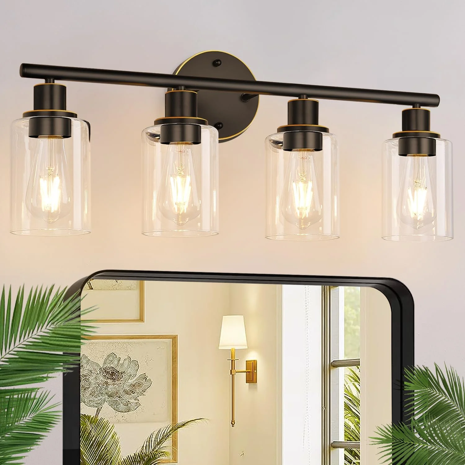 3-Light Bathroom Light Fixtures, 17.23 Black Modern Vanity Lights with Clear Glass Shade - Image 31