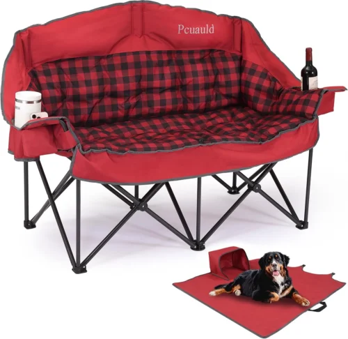 Camping Chair Padded Loveseat Camping Couch, Oversized 2 Person Camp Chairs with 2 in 1 Carry Bag
