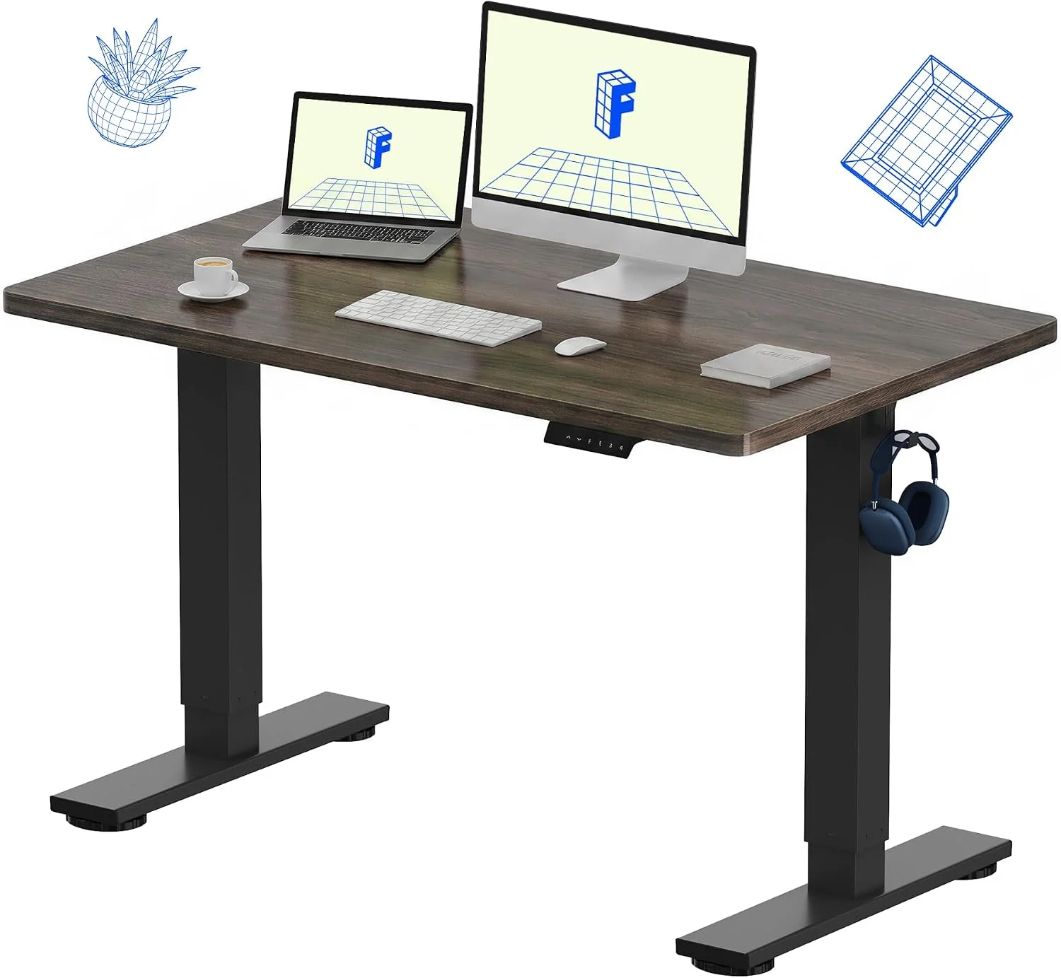 EN1 One-Piece Standing Desk, Electric Adjustable with 4 Memory Presets, 176 LBS Capacity, 48x24 Black - Image 4