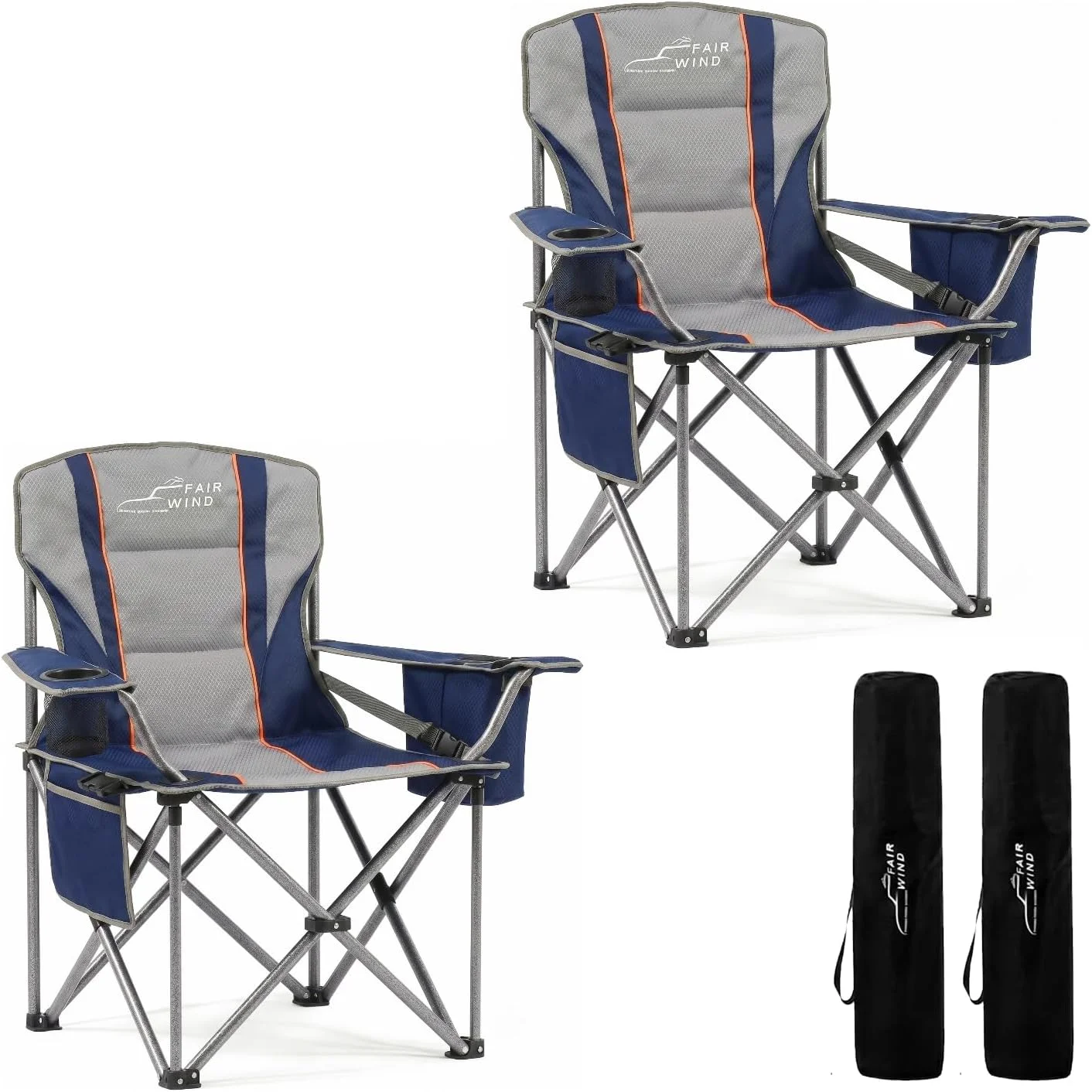 WIND 2 Pack Fully Padded Oversized Camping Chair Heavy Duty Lawn Chair Set with Adjustable Lumbar Support - Image 6