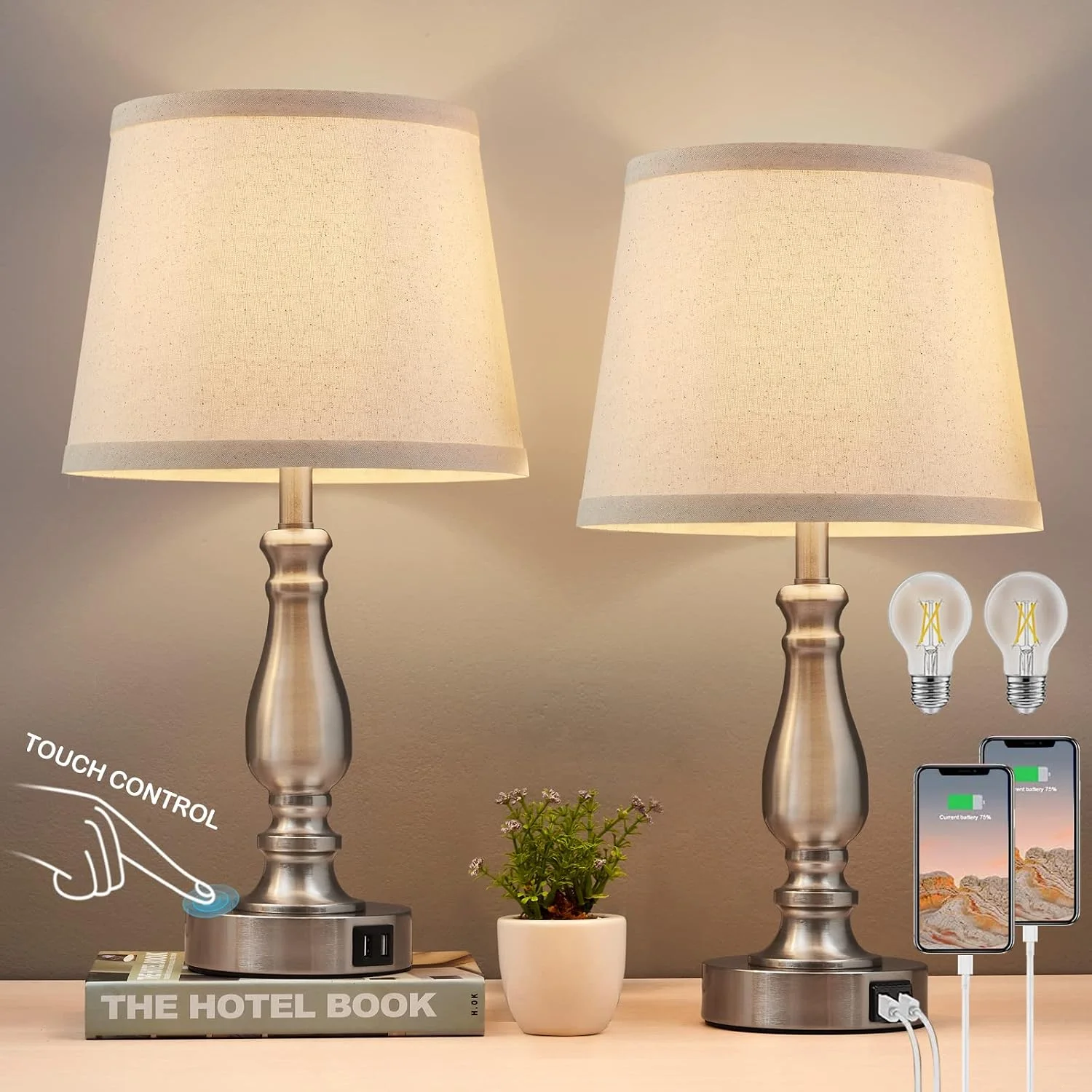 Lamps for Bedroom Set of 2, Dimmable, Bulb Included - Image 7