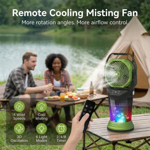 Alternative view of Misting Fan with Remote, 2L Water Tank & 2 Spray Modes, 30000mAh Rechargeable Outdoor Cooling Fan