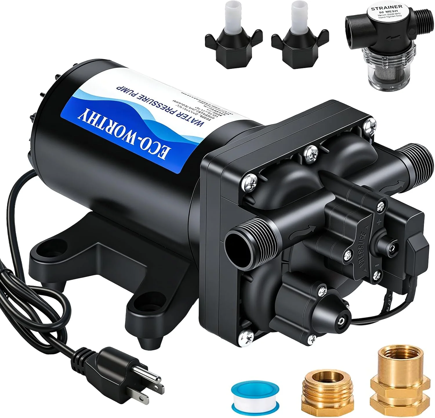 33-Series Industrial Water Pressure Pump 110V AC 4.0GPM 50PSI RV Fresh Water Diaphragm Pump include Garden