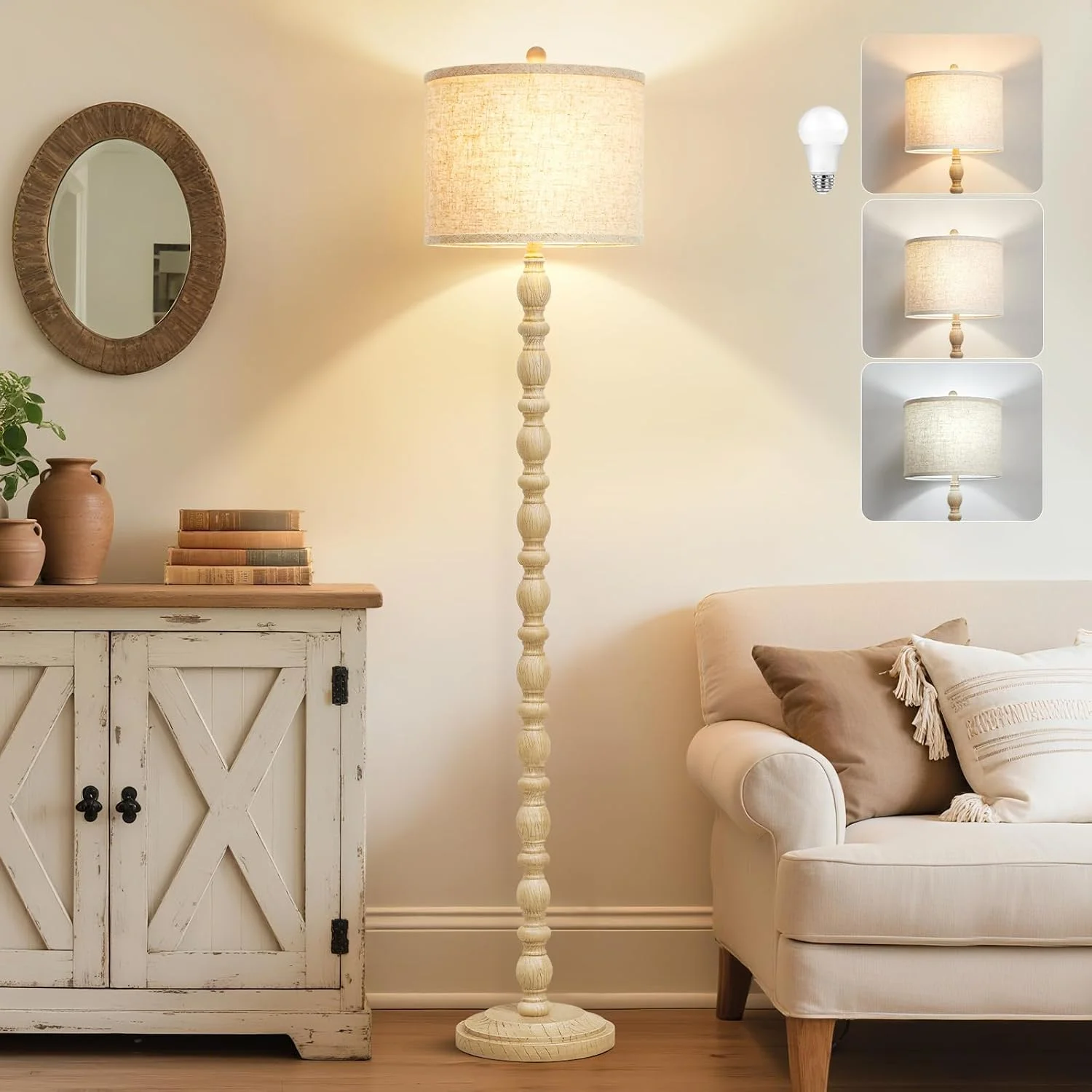 62 Floor Lamp, Rotary Switch, Rustic Resin Tall Lamps for Living Room - Image 3